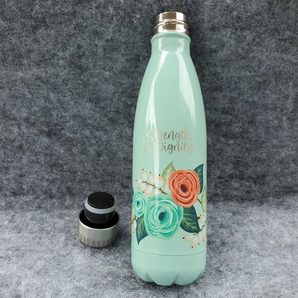 Double-Walled Stainless Steel Water Bottle - Strength & Dignity Floral Design - - Picture 4 of 10